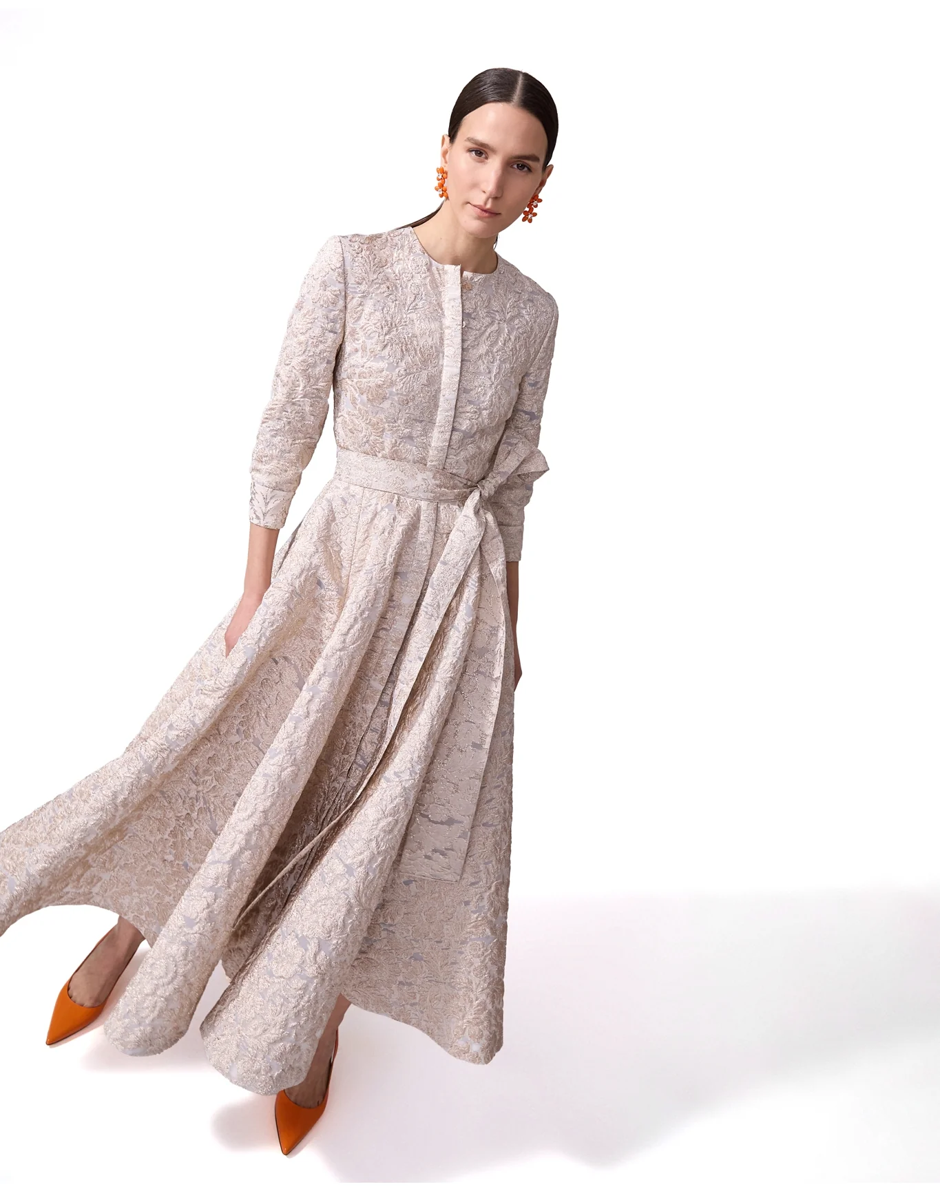 Collarless Trench Midi Dress | Gold - Image 4