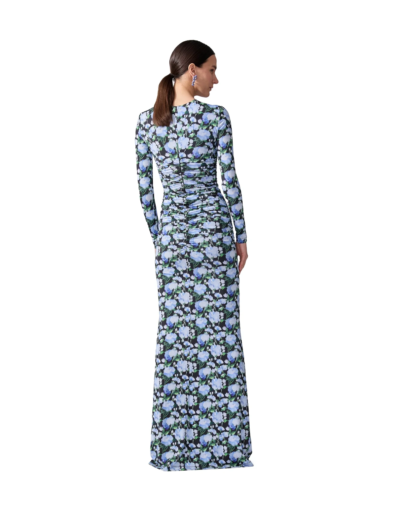 Long Sleeve Ruched Gown | Blue Multi - Image 4