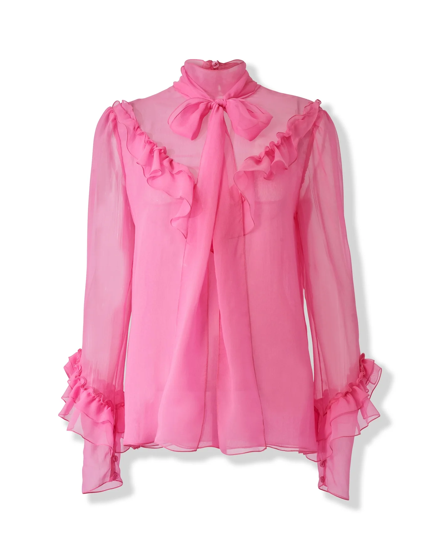 Long Sleeve Ruffled Turtleneck Top with Bow | Happy Pink