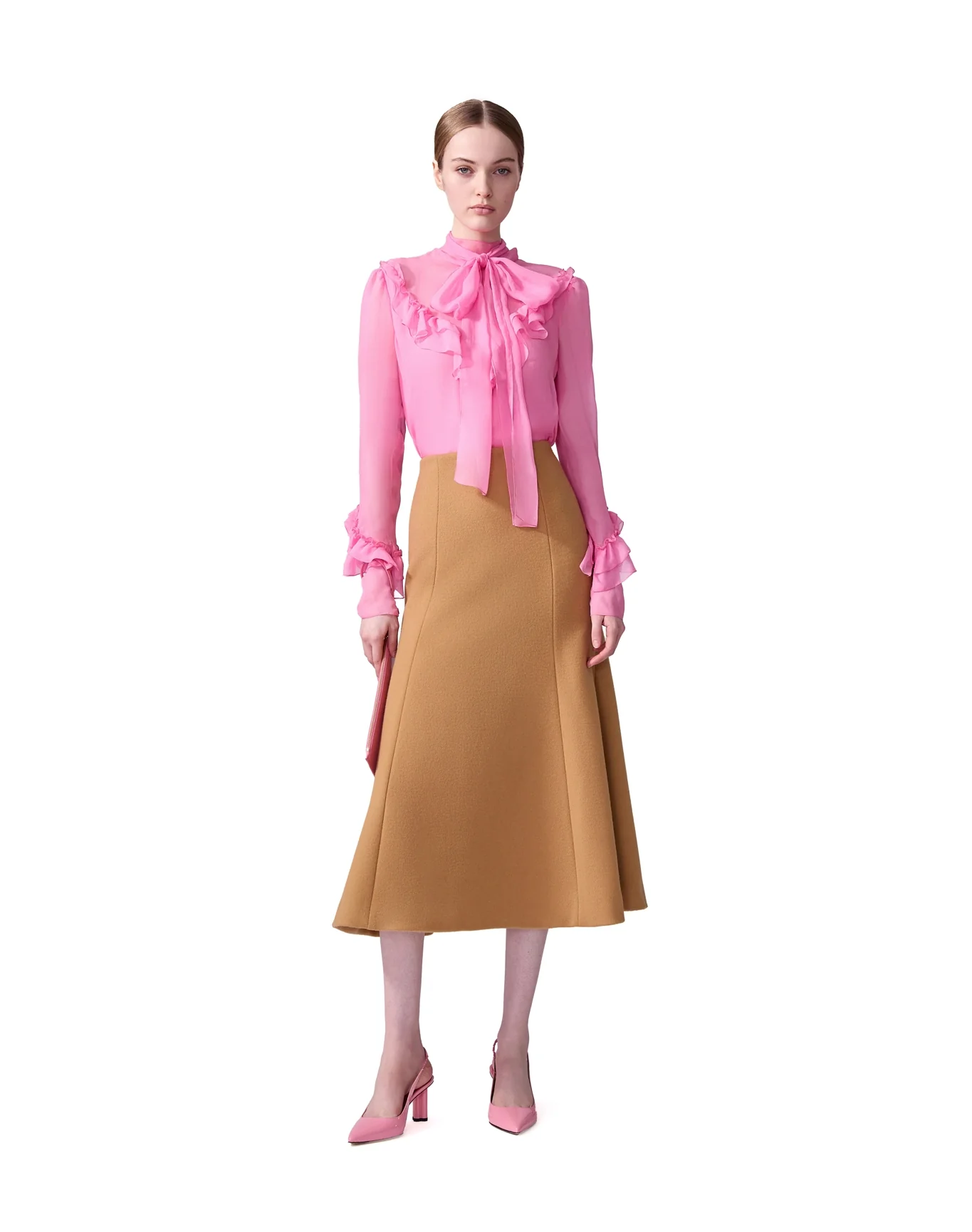 Long Sleeve Ruffled Turtleneck Top with Bow | Happy Pink - Image 2