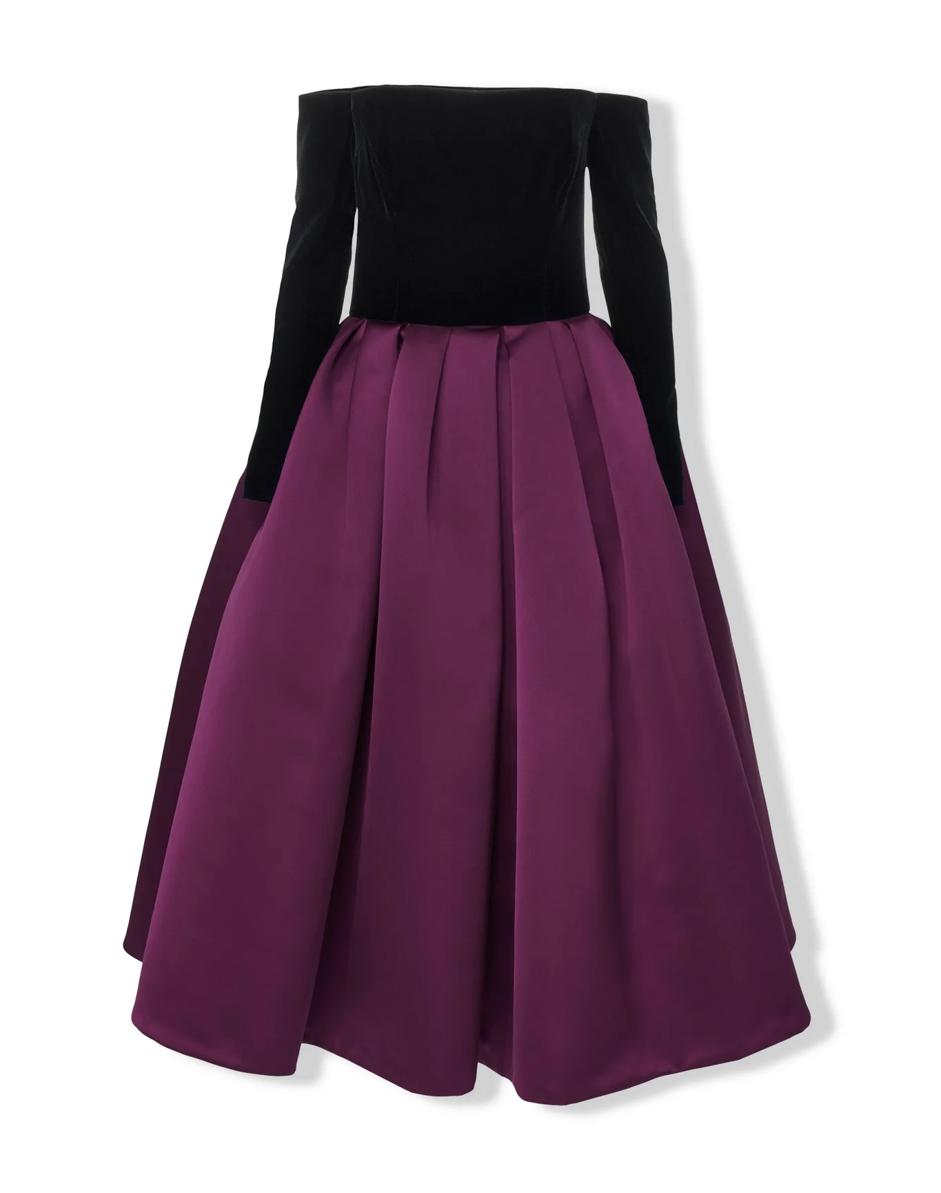 Off Shoulder Long Sleeve Midi Dress | Eggplant Multi