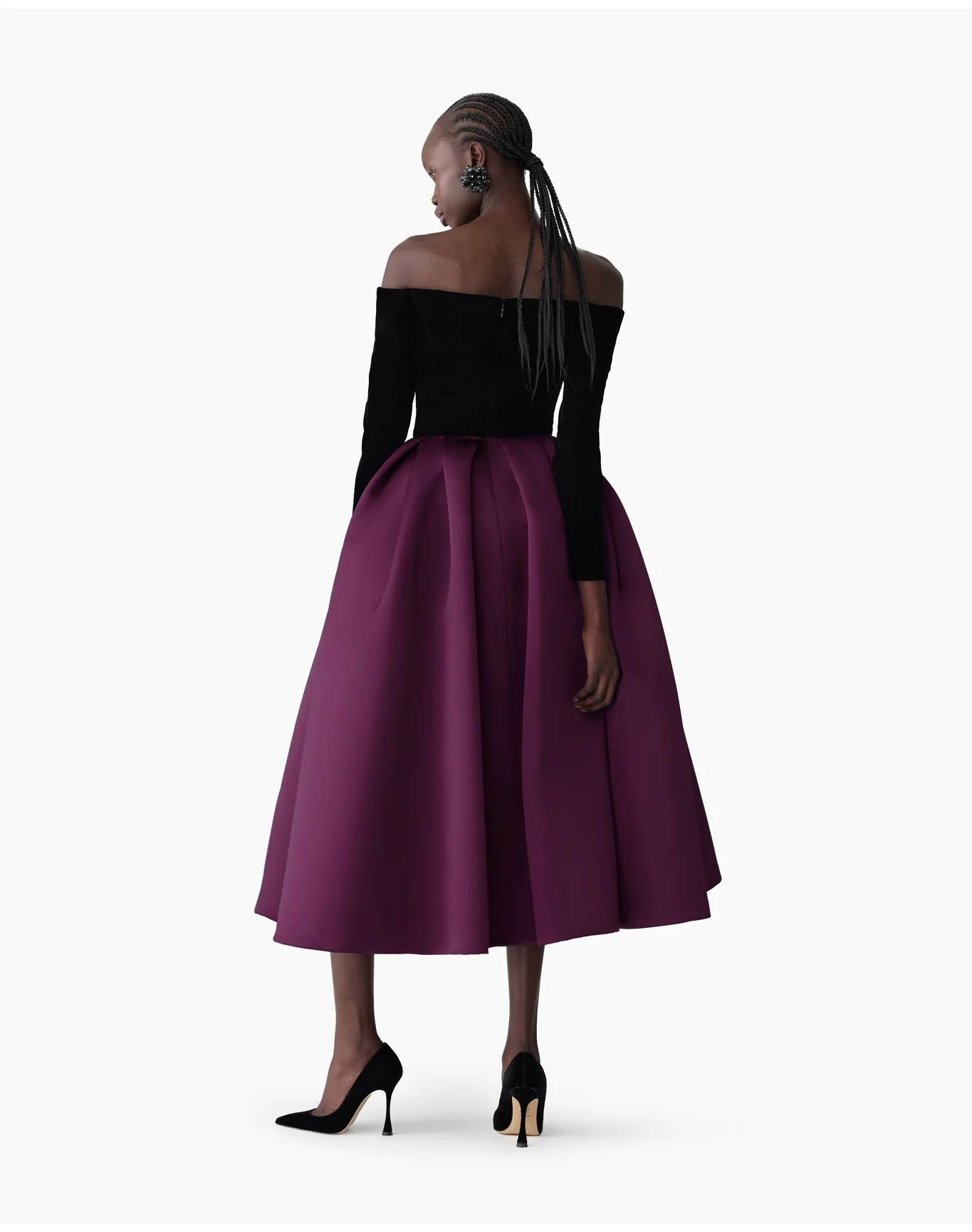 Off Shoulder Long Sleeve Midi Dress | Eggplant Multi - Image 3