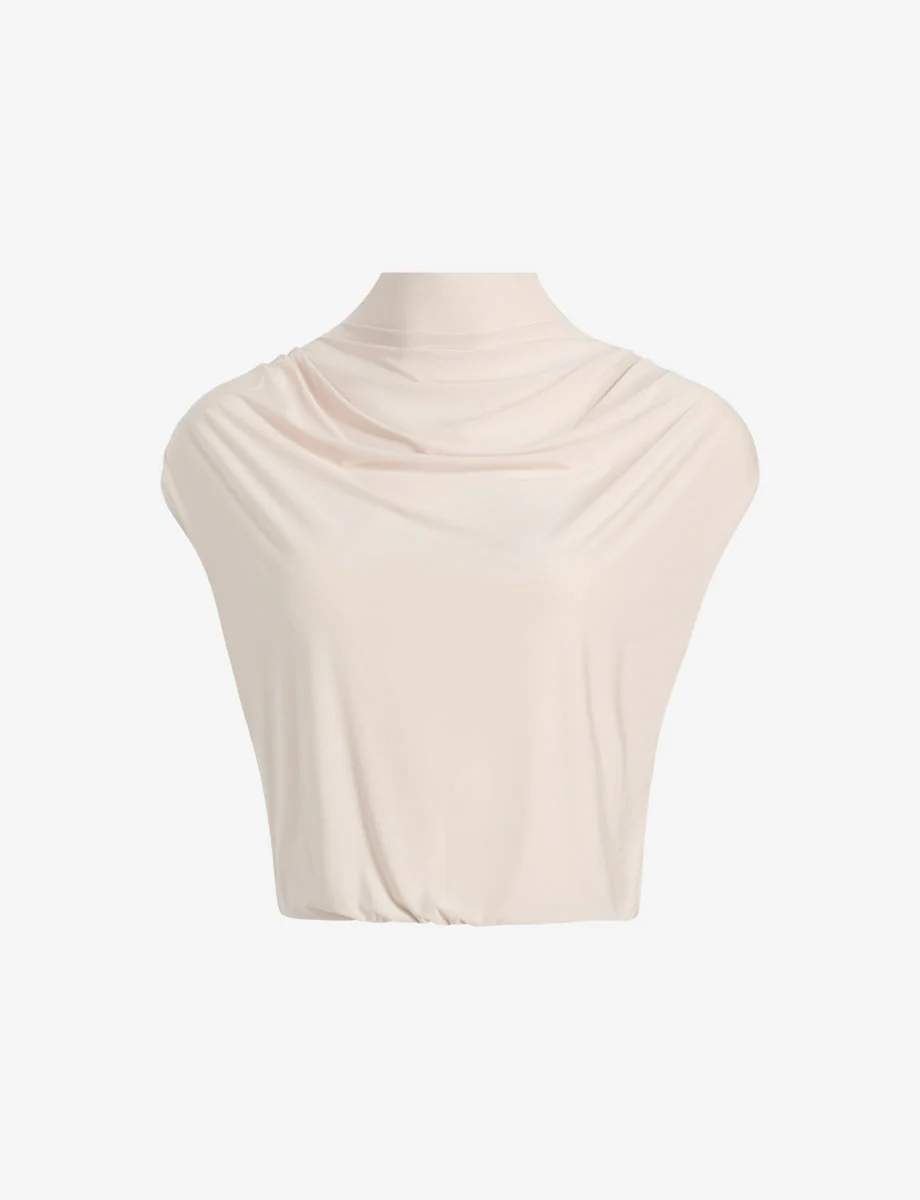 Butter Draped Mockneck Short Sleeve Crop Top | Porcelain - Image 2