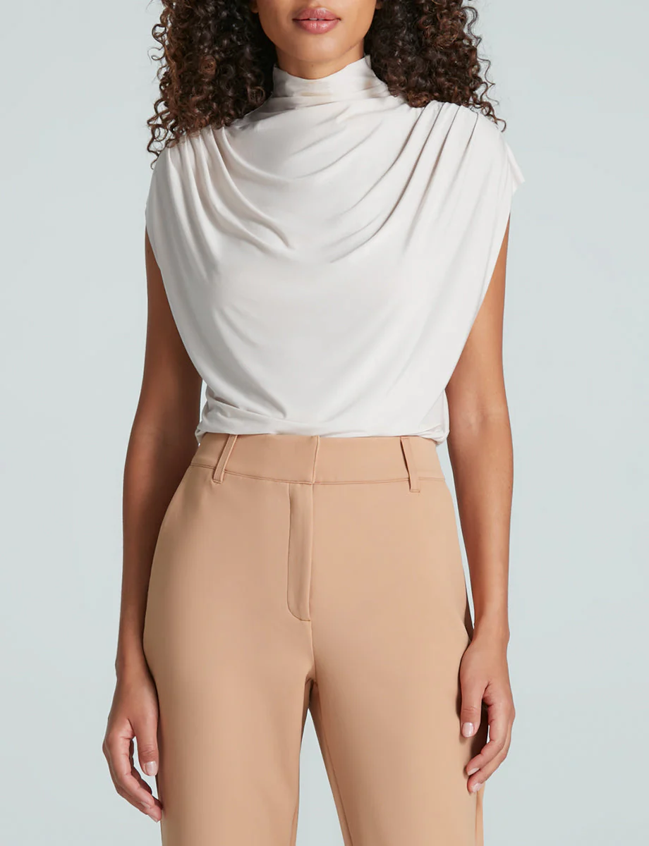 Butter Draped Mockneck Short Sleeve Crop Top | Porcelain - Image 5