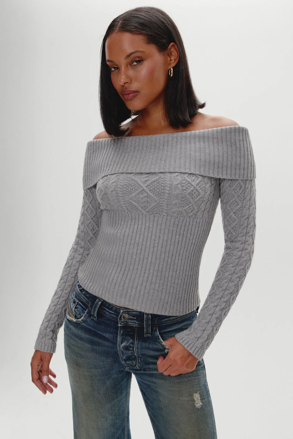 Jazz Off The Shoulder Knit Sweater | Cloud Cover - Image 2