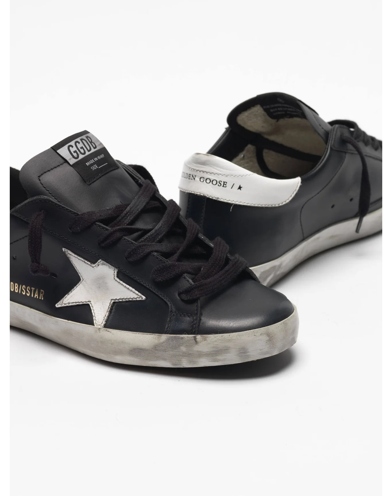 Women | Black Super-Star Sneakers Leather with White Star