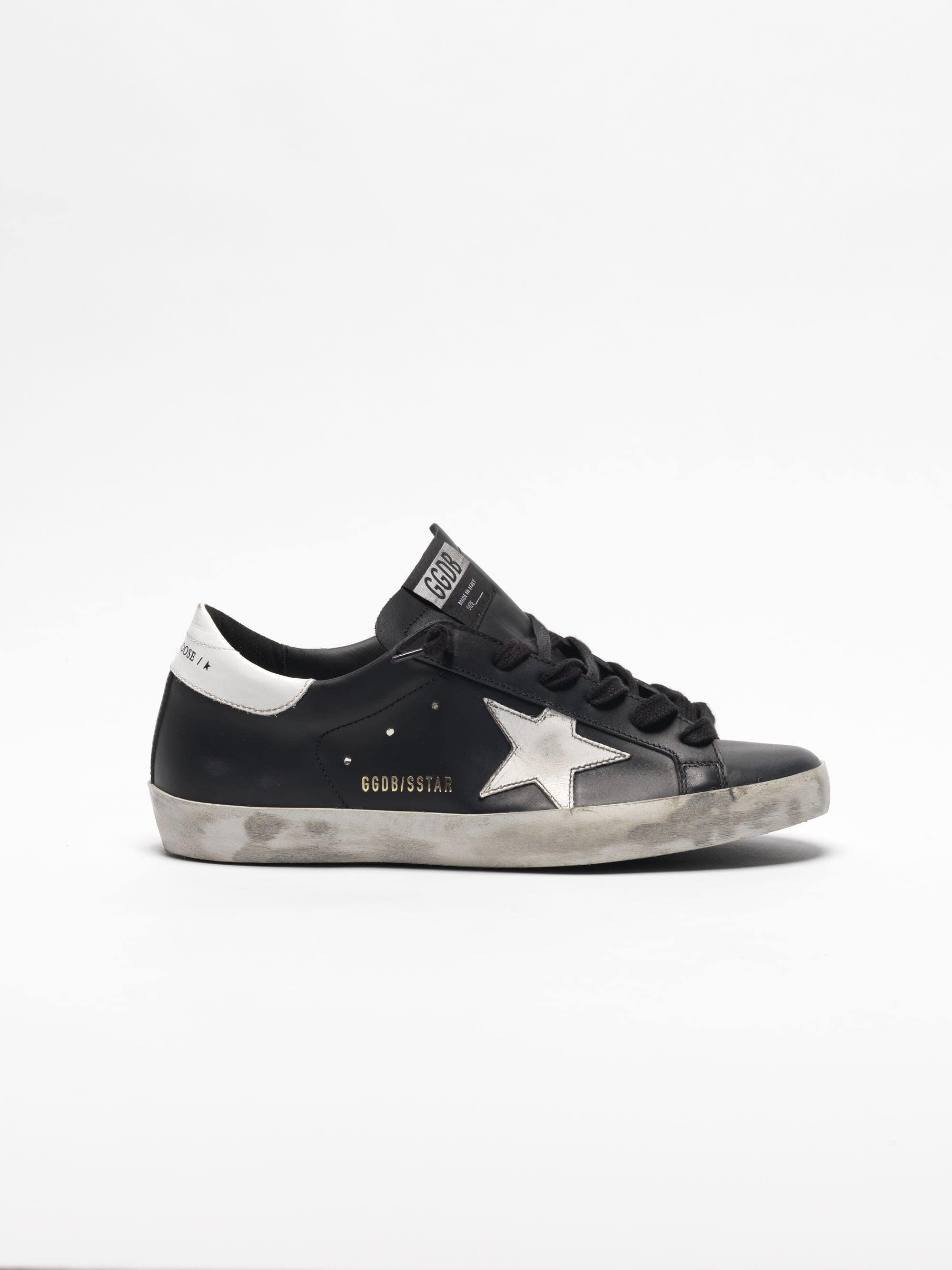 Women | Black Super-Star Sneakers Leather with White Star - Image 2