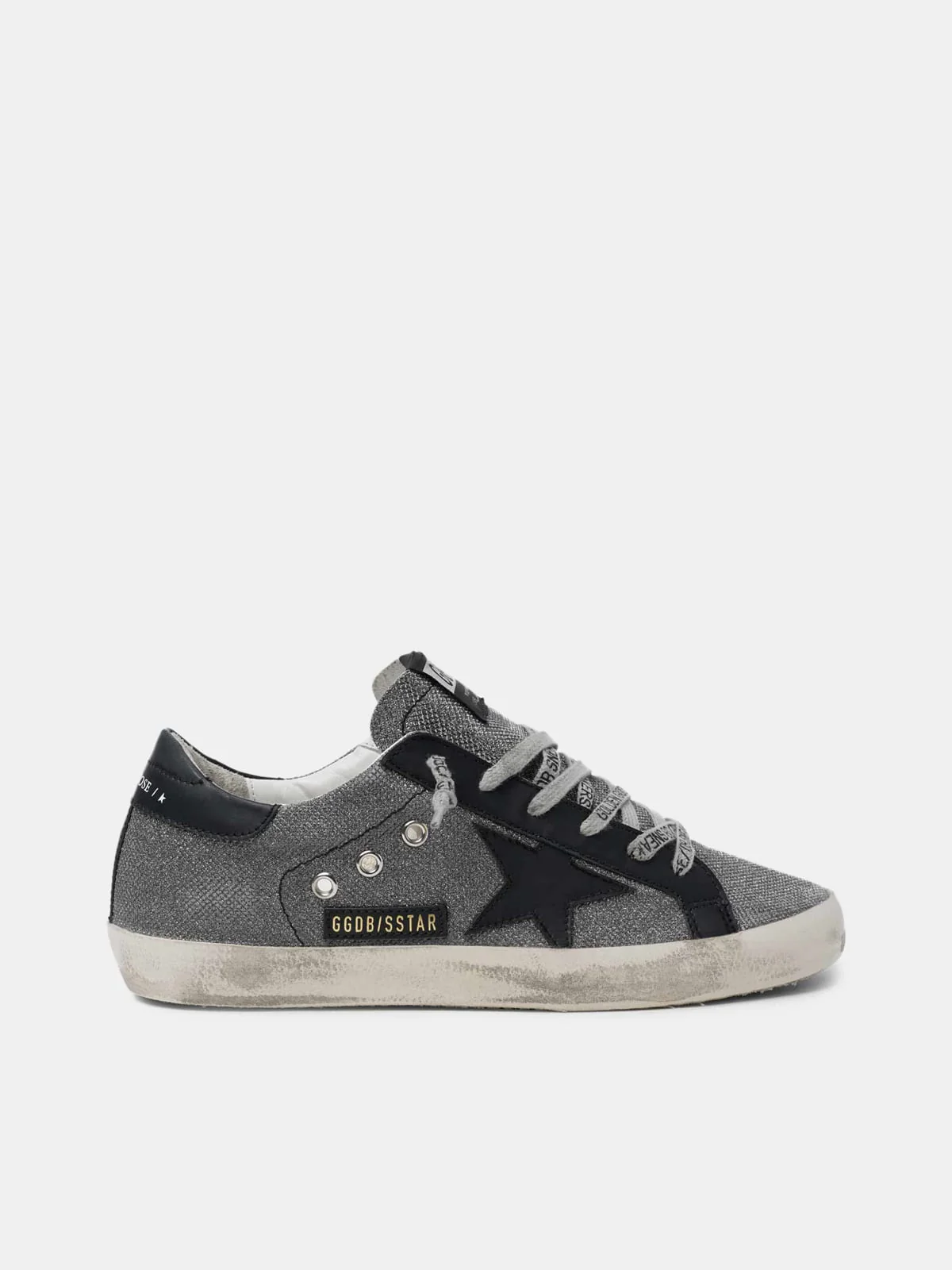 Women | Black Super-Star Sneakers with Iridescent Fabric - Image 3