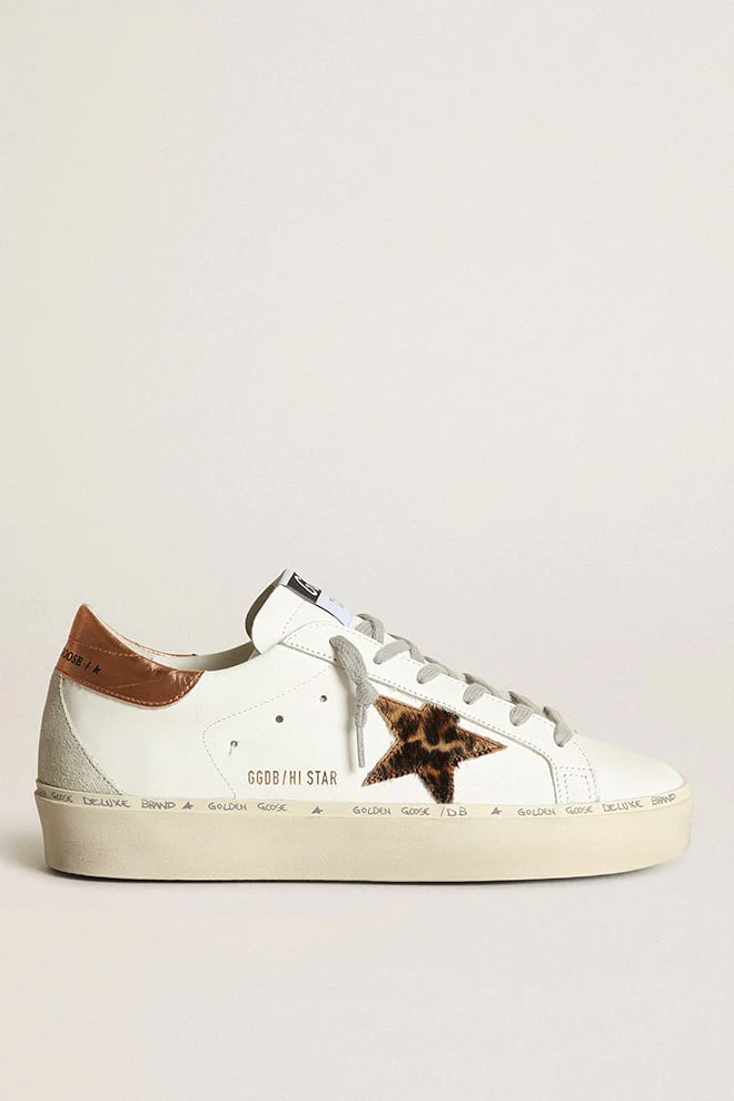 Women | Hi Star White Leather with Leo Star & Chocolate Brown Heel Tab | White x Beige Brown Leo x Chocolate Brown x Ice - Image 5