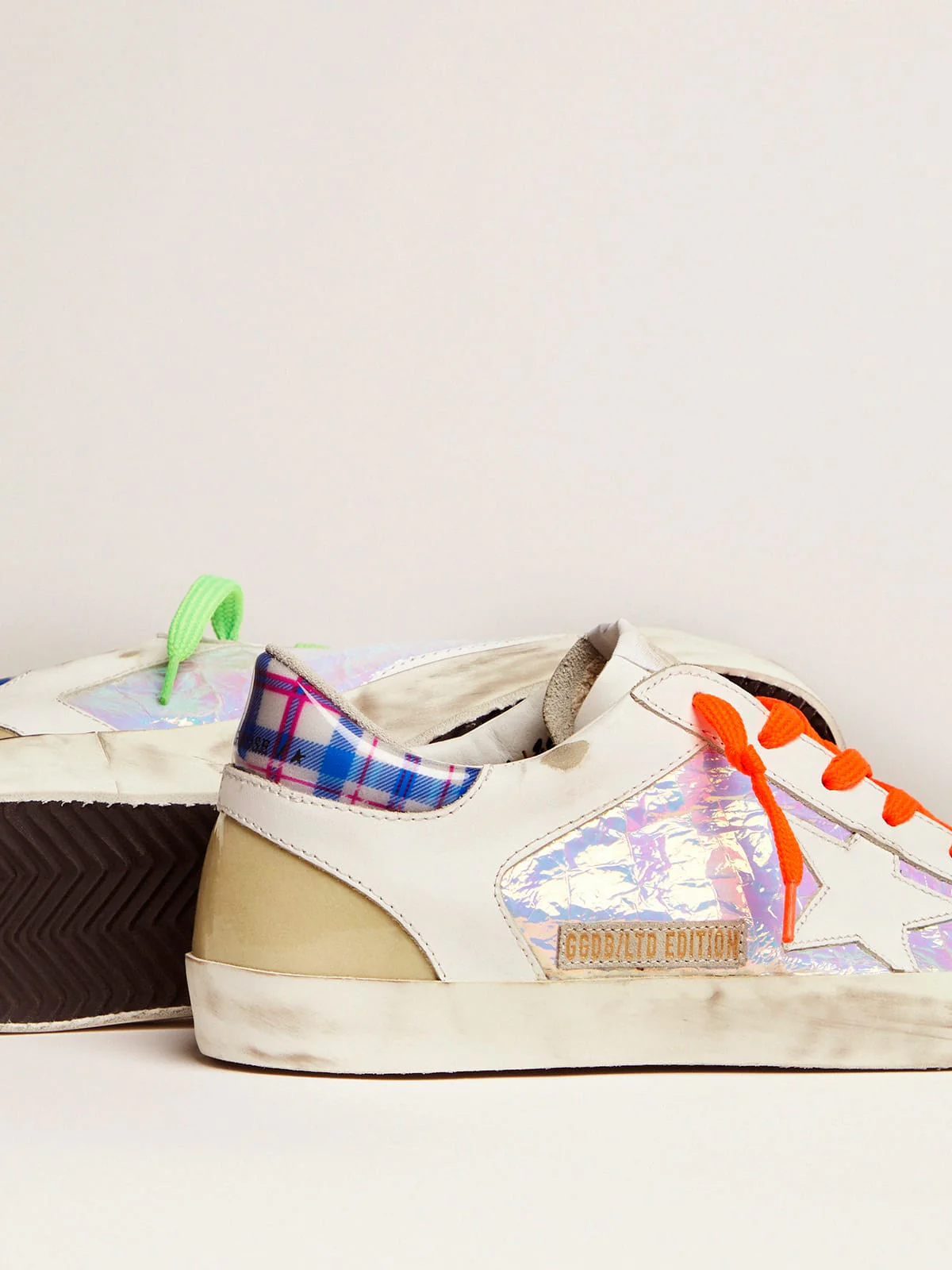 Women | Limited Edition Lab Super-Star Sneakers with Holographic & Tartan Upper | Multicolor x White x White Blue Fuchsia - Image 3