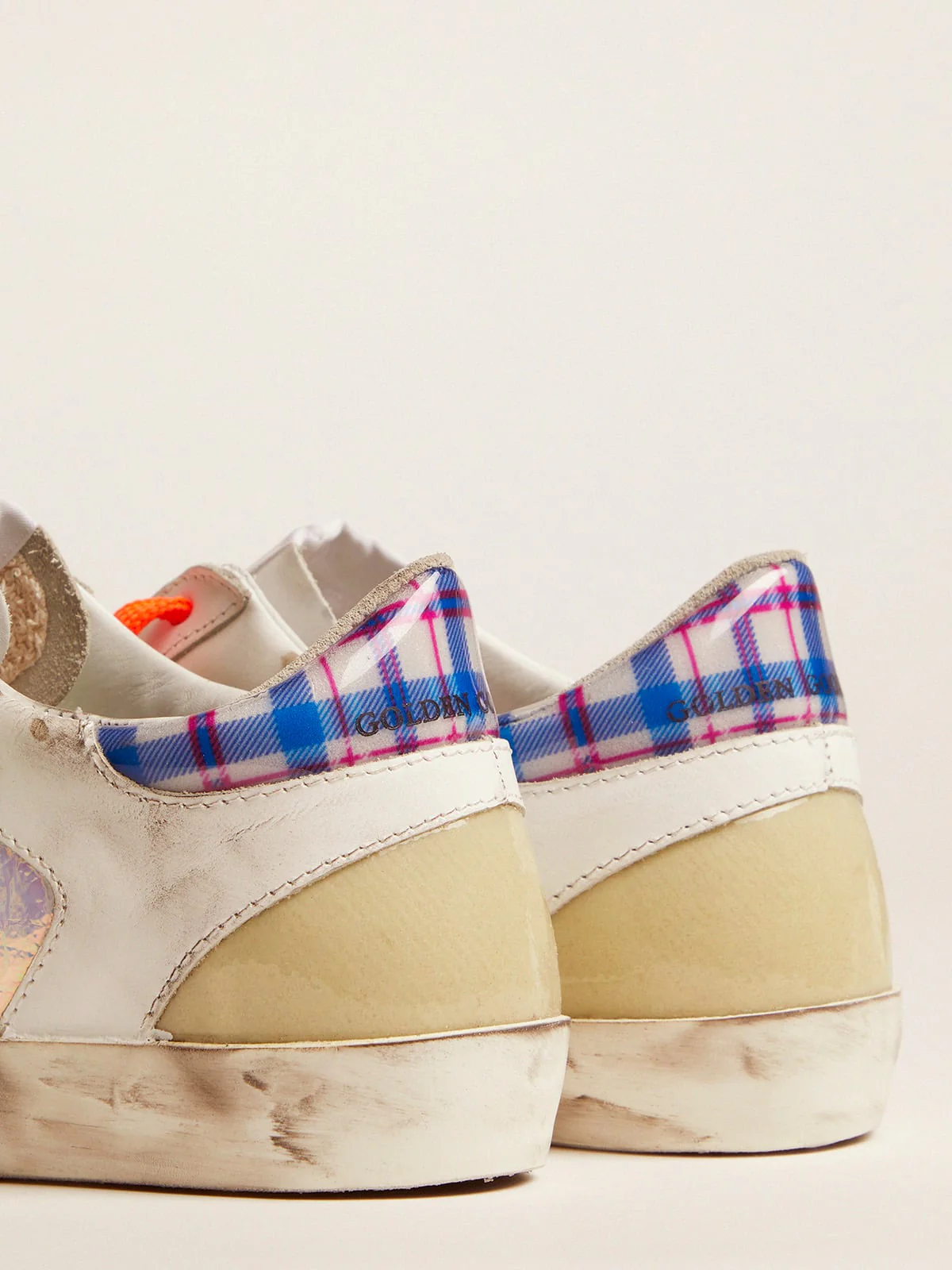 Women | Limited Edition Lab Super-Star Sneakers with Holographic & Tartan Upper | Multicolor x White x White Blue Fuchsia - Image 4