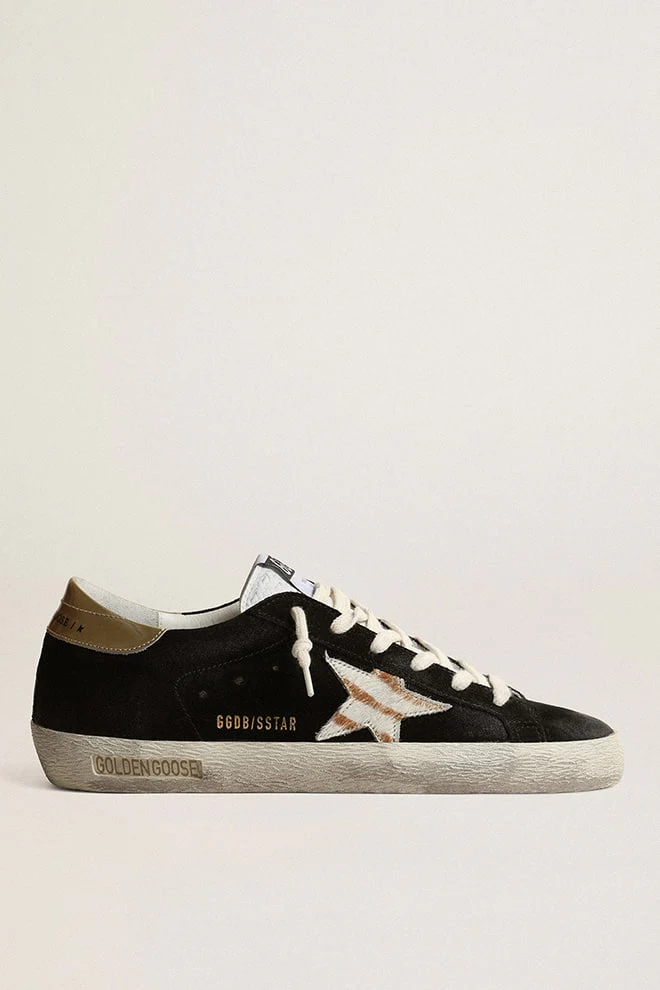 Women | Super-Star Black Suede with White/Beige Zebra Star & Gold Heel | Black x White x White Beige Zebra x Gold - Image 5