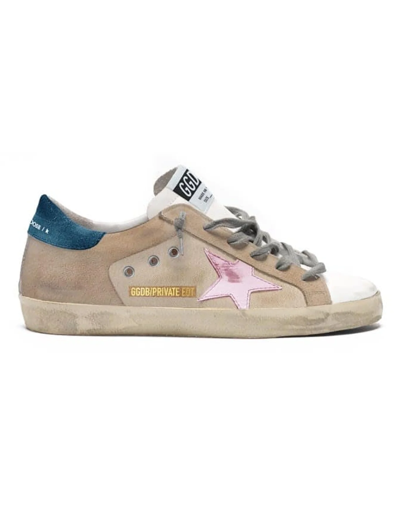 Women | Super-Star Nude Suede with Pink Star & Navy Blue Heel Tab | Nude x White x Pink x Navy Blue