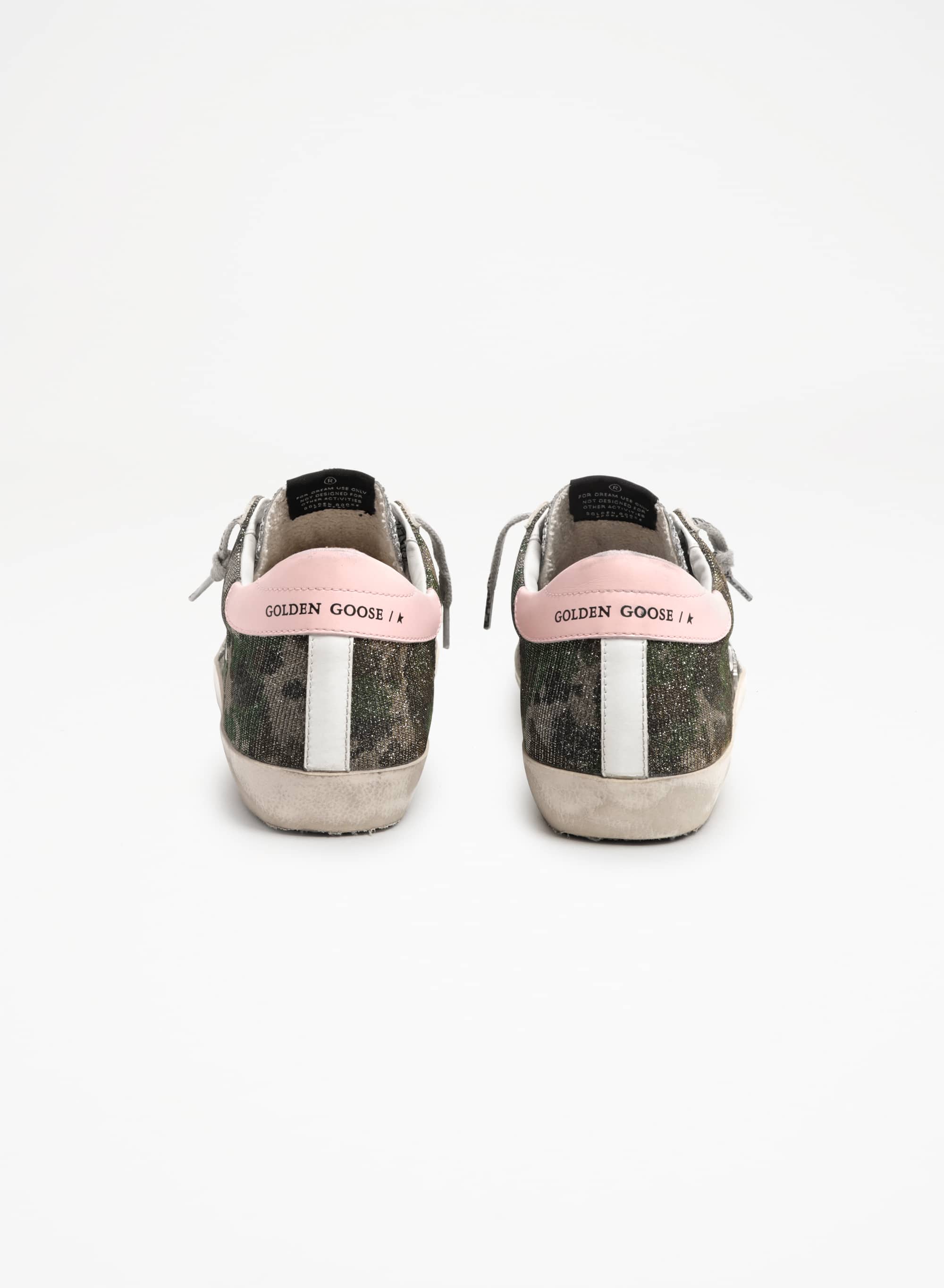 Women | Super-Star Sneakers Mimetic Glitter with Silver Glitter Star & Insert & Pink Leather Heel Tab | Green Camouflage x Silver x Pink x White - Image 5