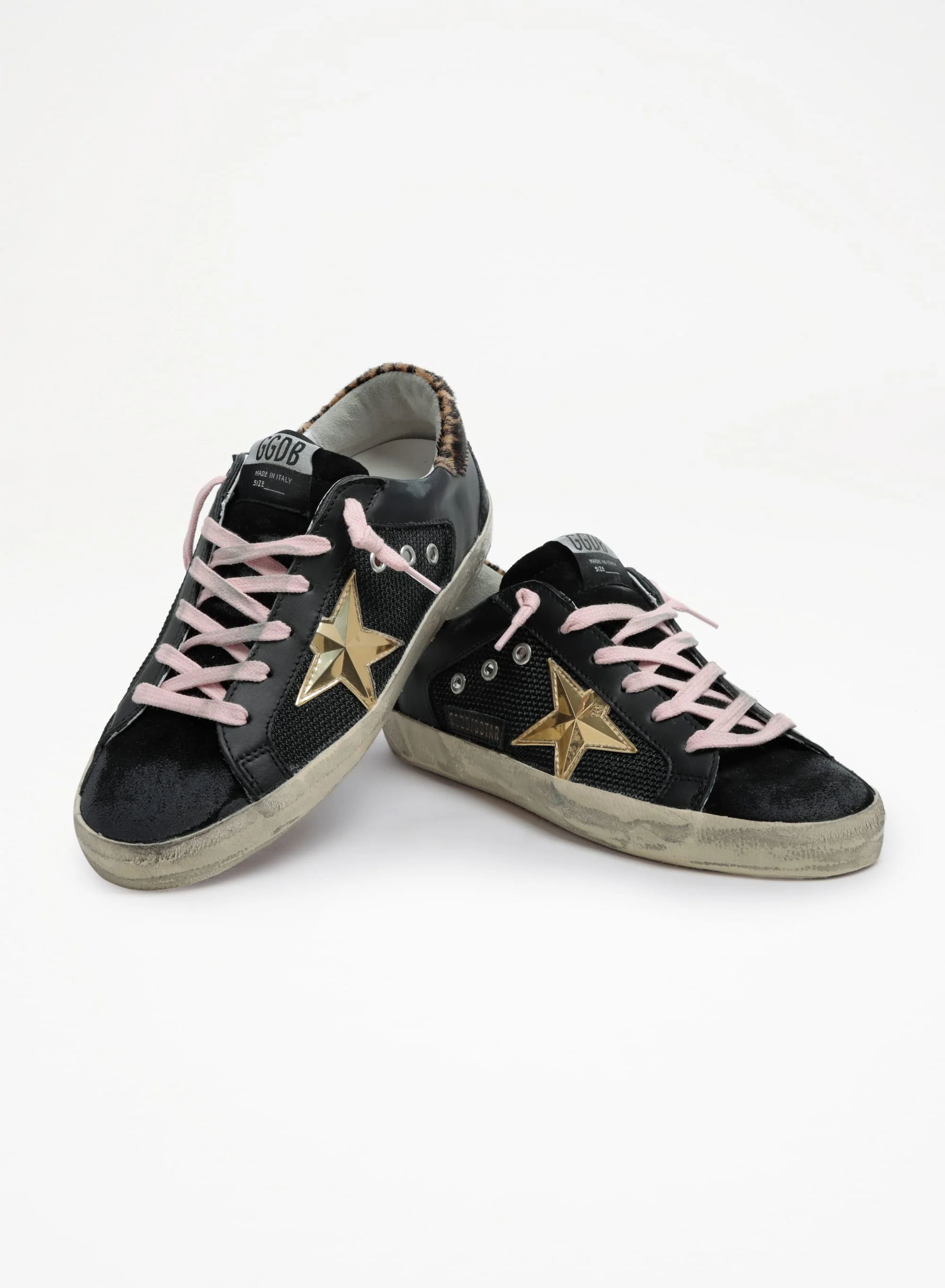 Women | Super-Star Sneakers Perforated Leather with Golden 3D Star | Black x Gold x Beige Brown Leo - Image 7